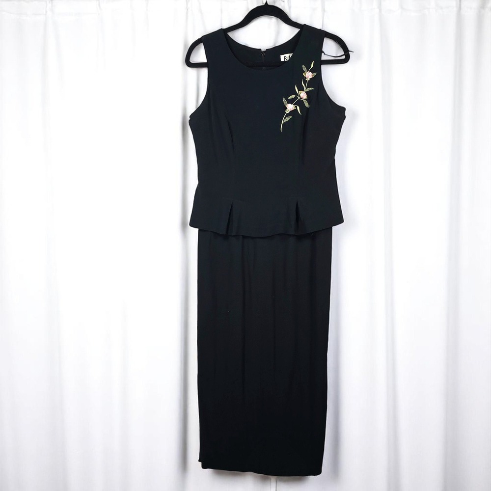 VTG R.J. & Co. Petite Black Dress Floral Applique Sleeveless Sheath Woman Size 6